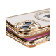 Husa compatibila cu IPhone 15, Compatibila cu MagSafe, Contur Auriu cu Pietre Husa compatibila cu IPhone 15, Compatibila cu MagSafe, Contur Auriu cu Pietre