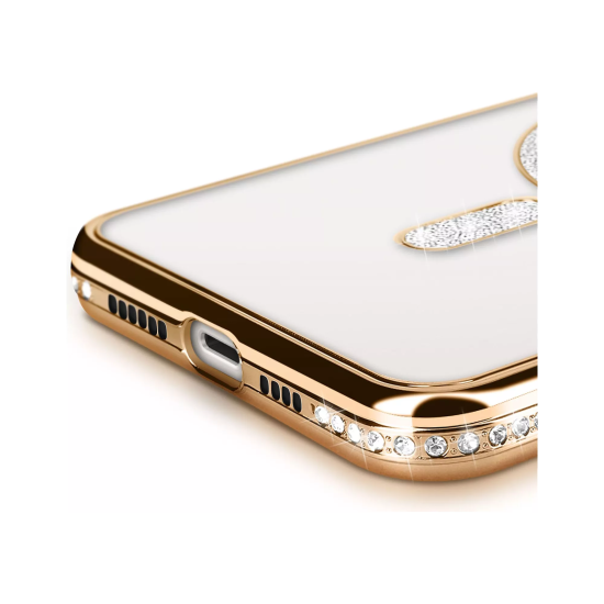 Husa compatibila cu IPhone 15, Compatibila cu MagSafe, Contur Auriu cu Pietre Husa compatibila cu IPhone 15, Compatibila cu MagSafe, Contur Auriu cu Pietre