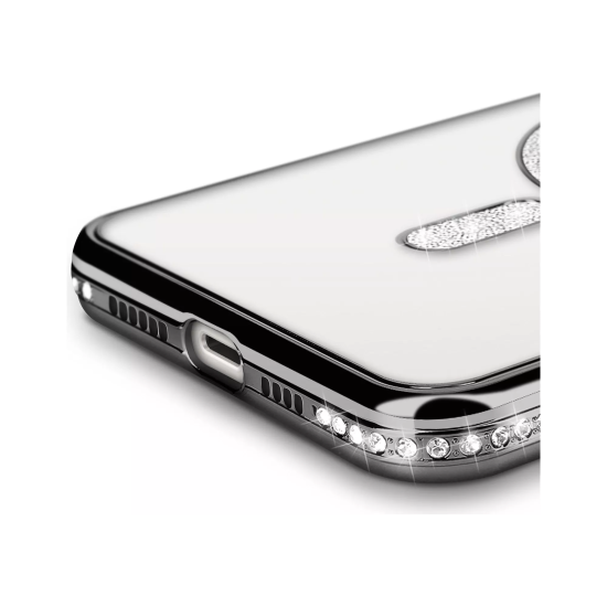 Husa compatibila cu IPhone 15, Compatibila cu MagSafe, Contur Negru cu Pietre Husa compatibila cu IPhone 15, Compatibila cu MagSafe, Contur Negru cu Pietre
