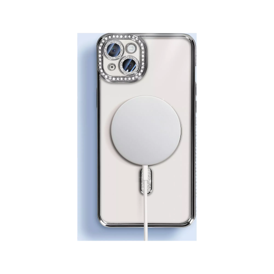 Husa compatibila cu IPhone 15, Compatibila cu MagSafe, Contur Negru cu Pietre Husa compatibila cu IPhone 15, Compatibila cu MagSafe, Contur Negru cu Pietre
