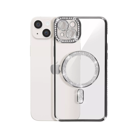 Husa compatibila cu IPhone 15, Compatibila cu MagSafe, Contur Negru cu Pietre Husa compatibila cu IPhone 15, Compatibila cu MagSafe, Contur Negru cu Pietre