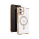 Husa compatibila cu IPhone 16, Compatibila cu MagSafe, Contur Auriu cu Pietre Husa compatibila cu IPhone 16, Compatibila cu MagSafe, Contur Auriu cu Pietre