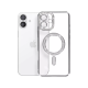 Husa compatibila cu IPhone 16, Compatibila cu MagSafe, Contur Silver cu Pietre Husa compatibila cu IPhone 16, Compatibila cu MagSafe, Contur Silver cu Pietre
