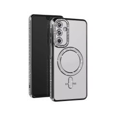 Husa compatibila cu Samsung Galaxy A16, Compatibila cu MagSafe, Contur Negru cu Pietre