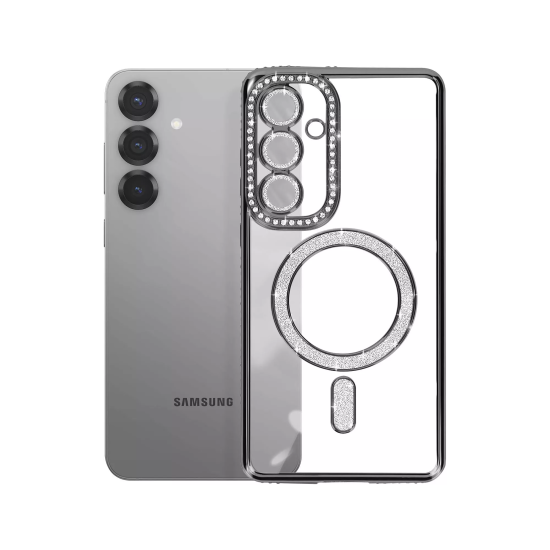 Husa compatibila cu Samsung Galaxy S25 Fe, Compatibila cu MagSafe, Contur Negru cu Pietre Husa compatibila cu Samsung Galaxy S25 Fe, Compatibila cu MagSafe, Contur Negru cu Pietre