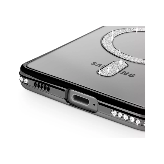 Husa compatibila cu Samsung Galaxy S25 Fe, Compatibila cu MagSafe, Contur Negru cu Pietre Husa compatibila cu Samsung Galaxy S25 Fe, Compatibila cu MagSafe, Contur Negru cu Pietre