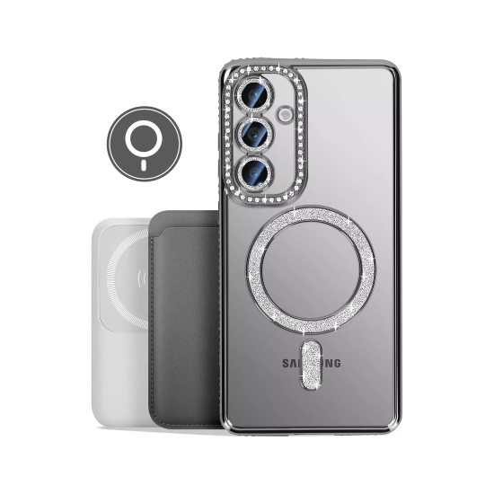 Husa compatibila cu Samsung Galaxy S25 Fe, Compatibila cu MagSafe, Contur Negru cu Pietre Husa compatibila cu Samsung Galaxy S25 Fe, Compatibila cu MagSafe, Contur Negru cu Pietre