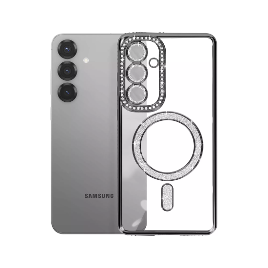 Husa compatibila cu Samsung Galaxy S25 Fe, Compatibila cu MagSafe, Contur Negru cu Pietre Husa compatibila cu Samsung Galaxy S25 Fe, Compatibila cu MagSafe, Contur Negru cu Pietre