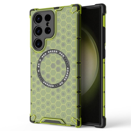 Husa compatibil cu Samsung Galaxy S24 Ultra cu protectie spate si margini anti-soc; Verde – Model Fagure Husa compatibil cu Samsung Galaxy S24 Ultra cu protectie spate si margini anti-soc; Verde – Model Fagure