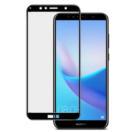 Folie de protectie sticla 6D compatibila cu Huawei Y6 2018, Contur negru