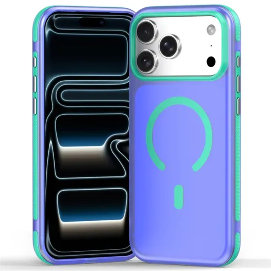 Husa compatibila cu iPhone 18 Pro, IceMag, MagSafe, Antisoc, contur Albastru