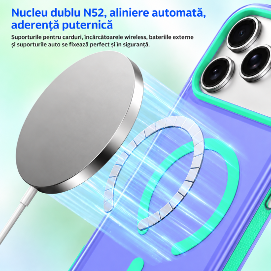 Husa compatibila cu iPhone 18 Pro, IceMag, MagSafe, Antisoc, contur Albastru