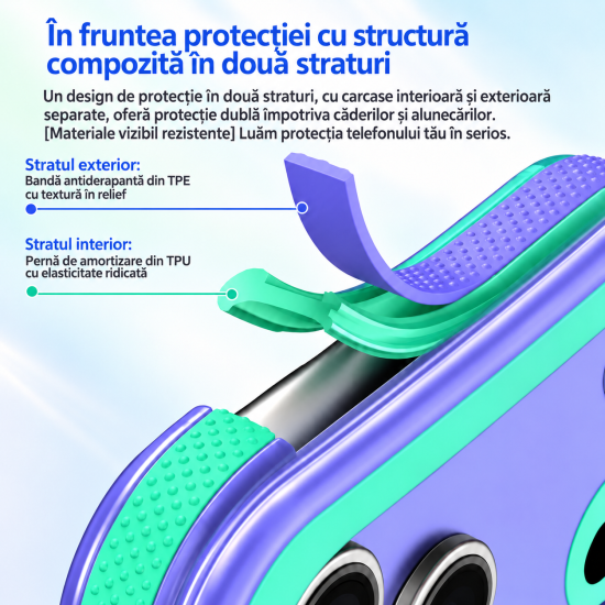 Husa compatibila cu iPhone 18 Pro, IceMag, MagSafe, Antisoc, contur Albastru