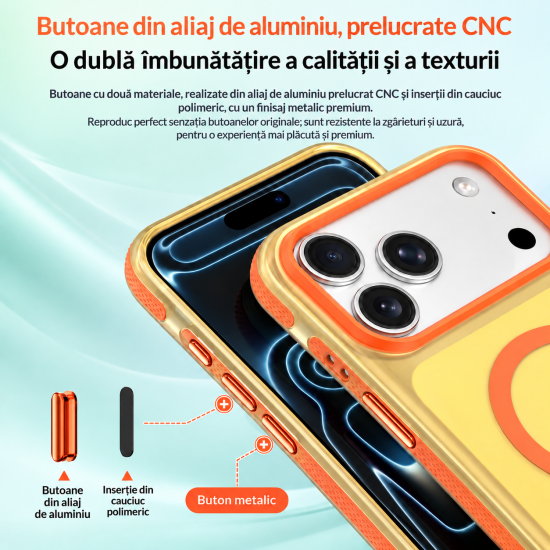 Husa compatibila cu iPhone 18 Pro, IceMag, MagSafe, Antisoc, contur Galben