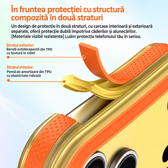 Husa compatibila cu iPhone 18 Pro, IceMag, MagSafe, Antisoc, contur Galben