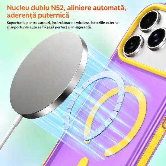 Husa compatibila cu iPhone 18 Pro, IceMag, MagSafe, Antisoc, contur Mov