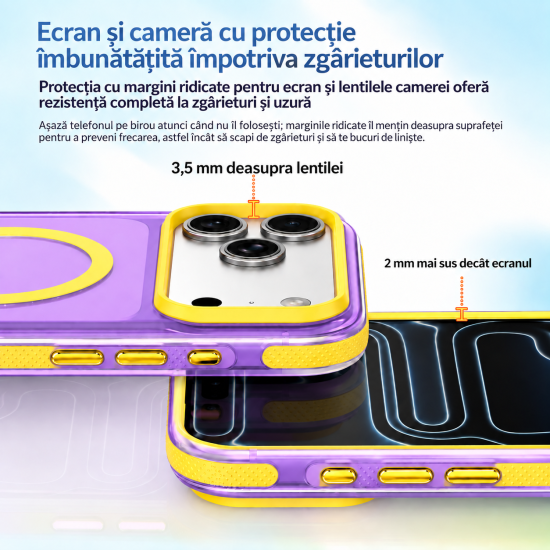 Husa compatibila cu iPhone 18 Pro, IceMag, MagSafe, Antisoc, contur Mov