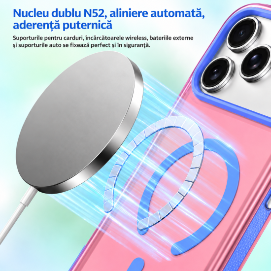 Husa compatibila cu iPhone 18 Pro, IceMag, MagSafe, Antisoc, contur Roz