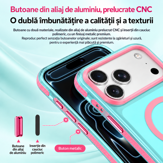 Husa compatibila cu iPhone 18 Pro, IceMag, MagSafe, Antisoc, contur Sky Blue