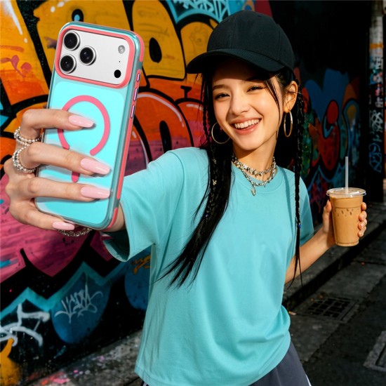 Husa compatibila cu iPhone 18 Pro, IceMag, MagSafe, Antisoc, contur Sky Blue