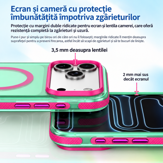 Husa compatibila cu iPhone 18 Pro, IceMag, MagSafe, Antisoc, contur Verde