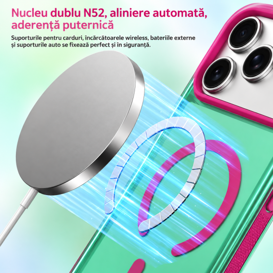Husa compatibila cu iPhone 18 Pro, IceMag, MagSafe, Antisoc, contur Verde