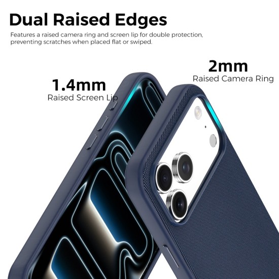 Husa compatibila cu iPhone 17 Pro Max, MagSafe, Design Woven, Soft Touch, Antisoc, Albastru Inchis