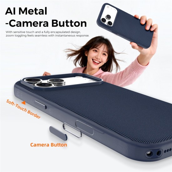 Husa compatibila cu iPhone 17 Pro Max, MagSafe, Design Woven, Soft Touch, Antisoc, Albastru Inchis
