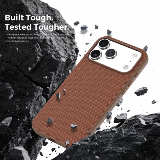 Husa compatibila cu iPhone 17 Pro, MagSafe, Design Woven, Soft Touch, Antisoc, Maro