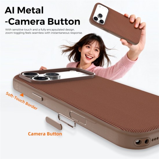 Husa compatibila cu iPhone 17 Pro, MagSafe, Design Woven, Soft Touch, Antisoc, Maro