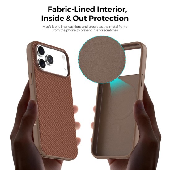 Husa compatibila cu iPhone 17 Pro, MagSafe, Design Woven, Soft Touch, Antisoc, Maro