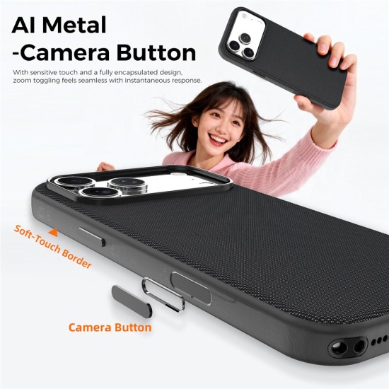 Husa compatibila cu iPhone 17 Pro, MagSafe, Design Woven, Soft Touch, Antisoc, Negru