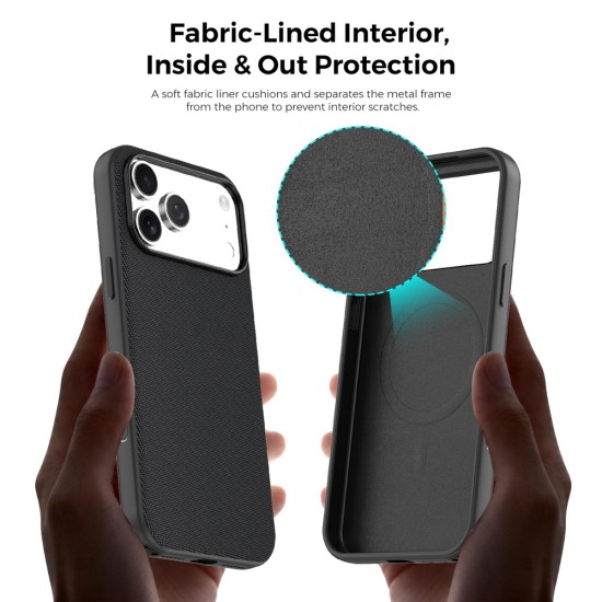Husa compatibila cu iPhone 17 Pro, MagSafe, Design Woven, Soft Touch, Antisoc, Negru