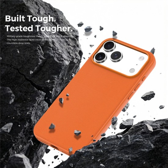 Husa compatibila cu iPhone 17 Pro Max, MagSafe, Design Woven, Soft Touch, Antisoc, Portocaliu