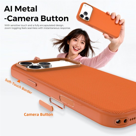 Husa compatibila cu iPhone 17 Pro Max, MagSafe, Design Woven, Soft Touch, Antisoc, Portocaliu