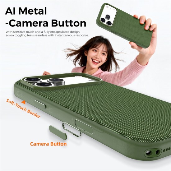 Husa compatibila cu iPhone 18 Pro, MagSafe, Design Woven, Soft Touch, Antisoc, Verde