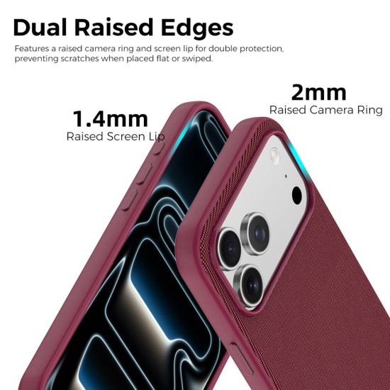 Husa compatibila cu iPhone 18 Pro, MagSafe, Design Woven, Soft Touch, Antisoc, Cherry Red