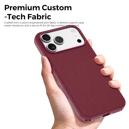 Husa compatibila cu iPhone 18 Pro, MagSafe, Design Woven, Soft Touch, Antisoc, Cherry Red
