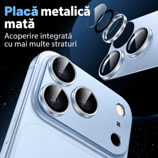 Folie Camera pentru IPhone 17 Pro Max, protectie metalica, Albastru Deschis