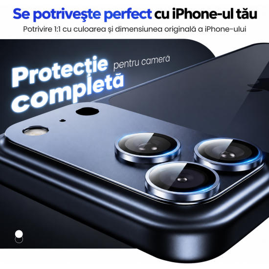 Folie Camera pentru IPhone 18 Pro max, protectie metalica, Albastru Inchis
