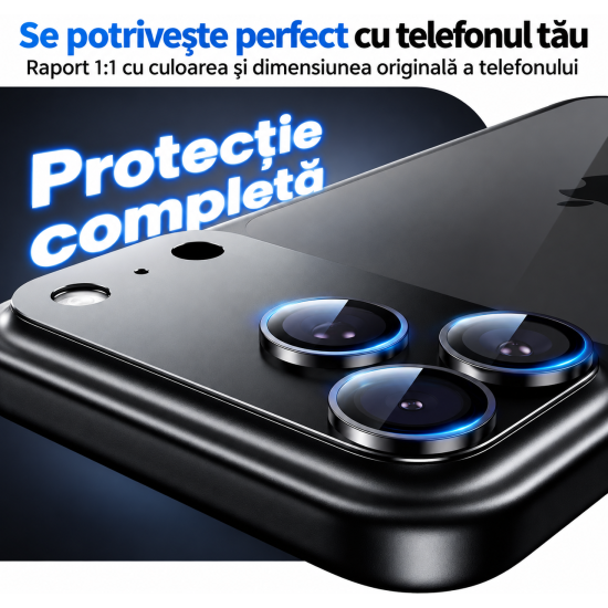 Folie Camera pentru IPhone 17 Pro Max, protectie metalica, Negru