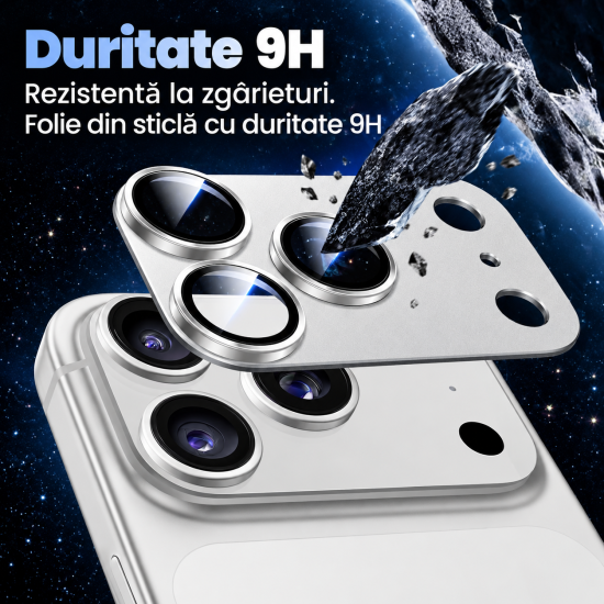 Folie Camera pentru IPhone 17 Pro Max, protectie metalica, Silver