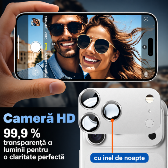 Folie Camera pentru IPhone 17 Pro Max, protectie metalica, Silver