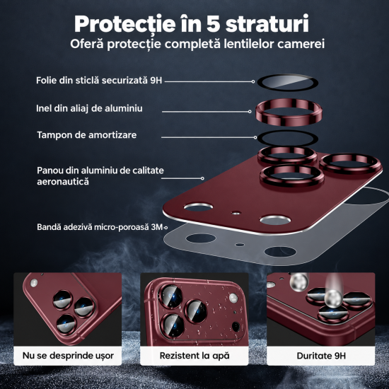 Folie Camera pentru IPhone 17 Pro, protectie metalica, Cherry