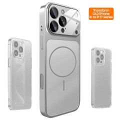 Husa Skin pentru Transformare iPhone 13 Pro Max in iPhone 17 Pro Max – Design Premium, Compatibil MagSafe, Culoare Silver Husa Skin pentru Transformare iPhone 13 Pro Max in iPhone 17 Pro Max – Design Premium, Compatibil MagSafe, Culoare Silver
