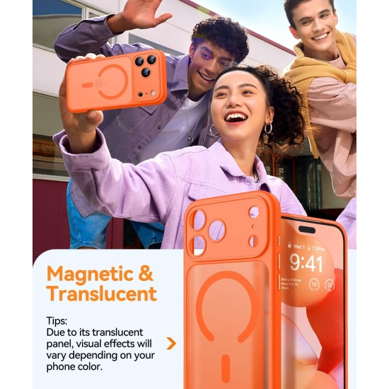 Husa Matte MagSafe pentru IPhone 17 Pro, protectie completa, contur Portocaliu