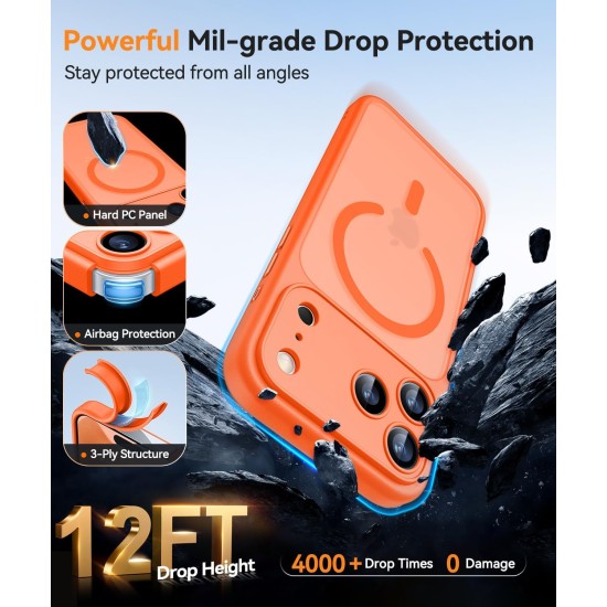 Husa Matte MagSafe pentru IPhone 17 Pro, protectie completa, contur Portocaliu