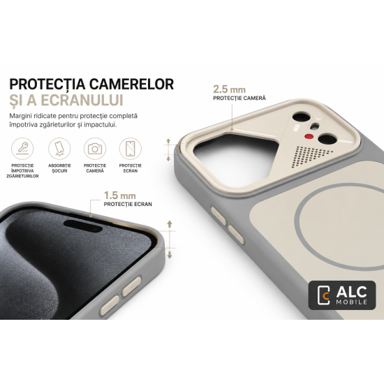 Husa antisoc compatibila cu MagSafe pentru IPhone 17 Pro Max, Matrix,Crem