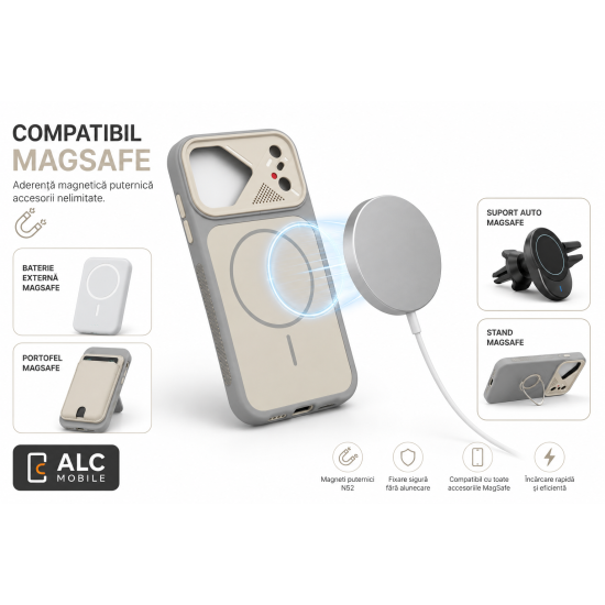 Husa antisoc compatibila cu MagSafe pentru IPhone 17 Pro Max, Matrix,Crem