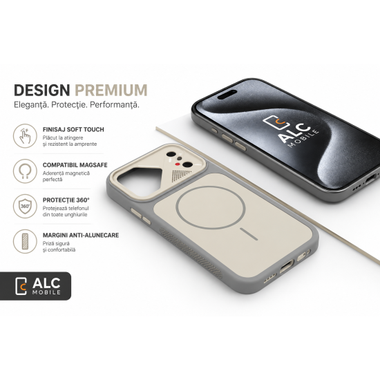 Husa antisoc compatibila cu MagSafe pentru IPhone 17 Pro Max, Matrix,Crem